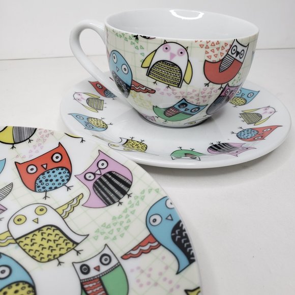 Artistic Owl Print Cup, Saucer, & Plate Set, Creative Tops - Picture 13 of 14